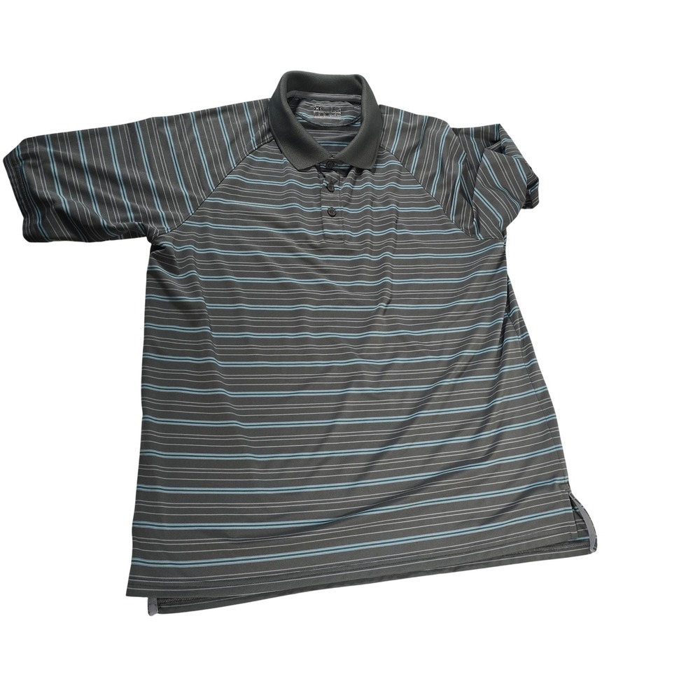 Under Armour Loose Heatgear Golf Polo Shirt Men  L Gray Blue Stripe Short Sleeve